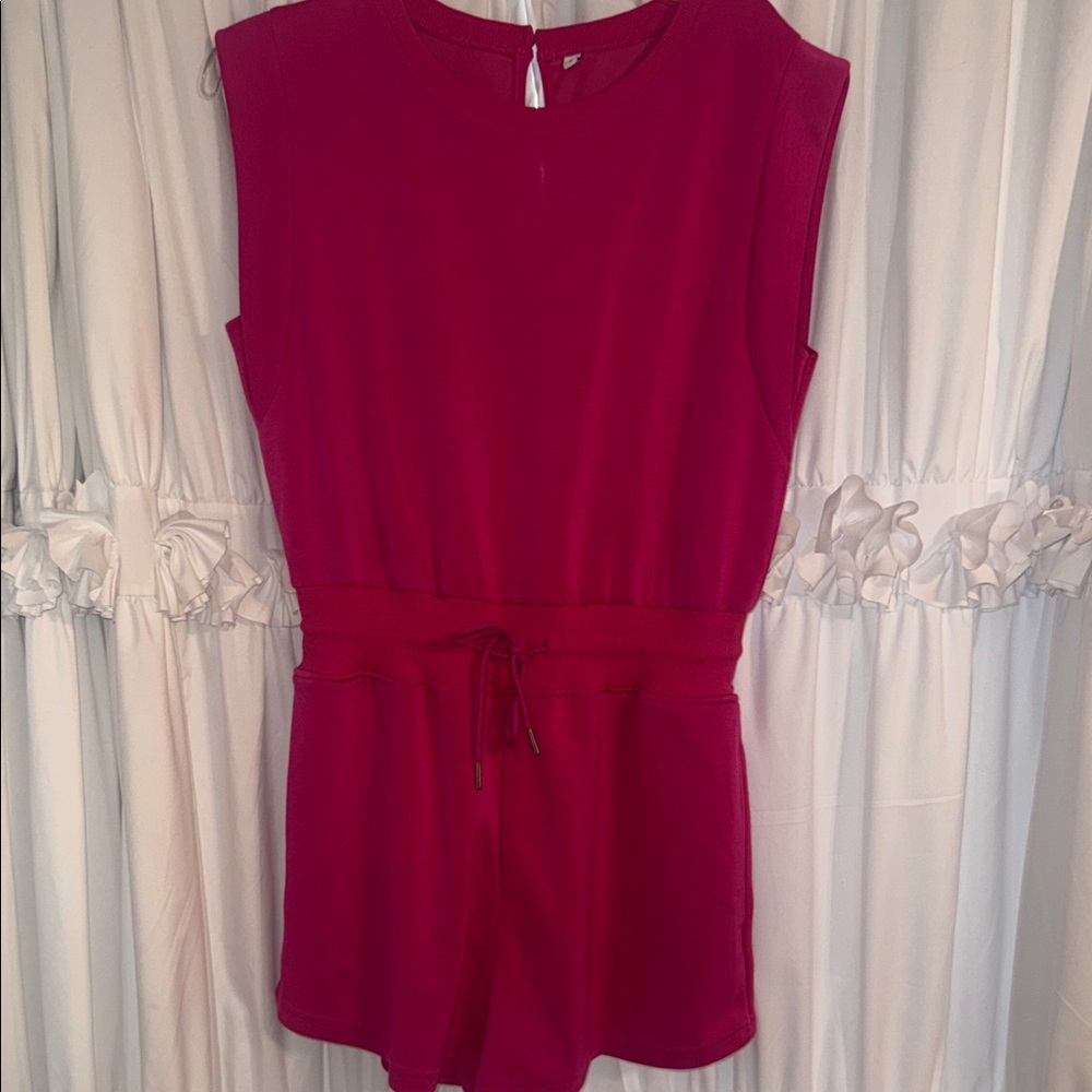 Sleeveless Fuchsia Romper with Drawstring Waist